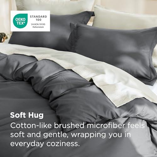 Bedsure Duvet Cover Full Size, 3Pcs Double Brushed Bedding Set, Dark Grey | For Kids & Adults, 80"x90" Comforter Cover, Hotel Luxury, All Season, Breathable, Easy Care, Lightweight, Zipper Closure - color: 00 - Dark Grey, size: Full (80"X90")