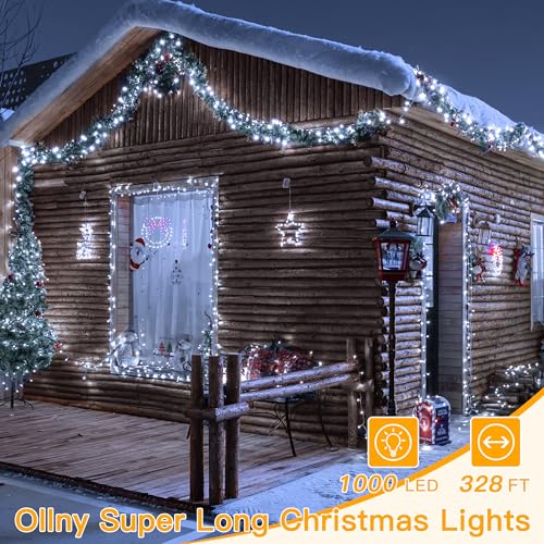Ollny Christmas Lights Outdoor Waterproof, 1000LED 328FT Super Long String Lights with Remote 3 Timer, Plug in 8 Modes Fairy Light for Outside House Bedroom Xmas Decorations, Cool White - color: Cool White, size: 1000 LEDs