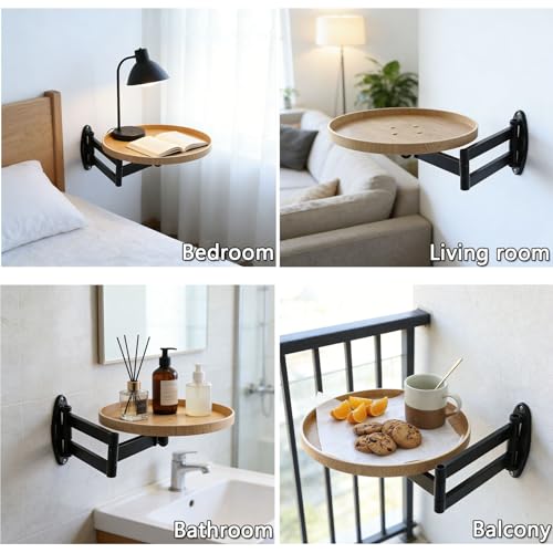 Retractable Wall Mounted Folding Table, 11.8" Adjustable Small Folding Round Desk with Retractable Aluminum Alloy Brackets for Bedroom Bathroom Balcony Living Room Saving (Oak Color) - color: Oak Color