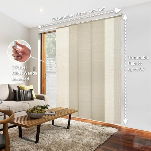 CHICOLOGY Panel Track Blinds, Beige Weave, 86"x96", Cordless, Sliding Door | 4 Fabric Panels, Fits 46–86″ Wide, Wall/Ceiling Mount, Room Divider Ready, Height Trimmable, Child & Pet Safe - color: Woven Beige