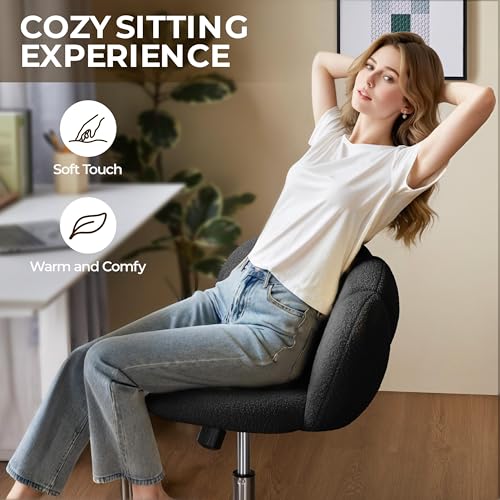 Yaheetech Black Petal Boucle Makeup Vanity Desk Chair with Wheels, Swivel | Soft foam-padded boucle fabric fits vanity, bedroom, office or sewing desks; adjustable height, swivel wheels, fast assembly. - color: Black