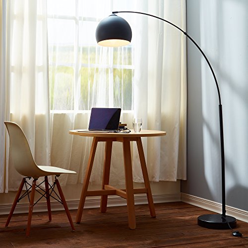 Teamson Home Arquer 66.93" Arc Floor Lamp for Living Rooms, Home Offices, Dining Rooms, Bedrooms with Faux Black Marble Base and Black Bell Shade - color: Black
