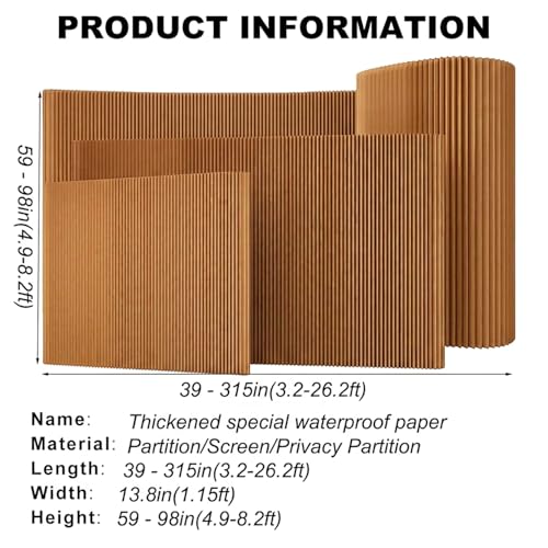 Accordion Room Divider, Folding Paper Partition Wall Divider | Freestanding Privacy Screen for Office, Commercial Layout, Home & Clothing Store, Easy to Store-Borwn, L197in x H70in - color: Borwn, size: 197"L x 70"H