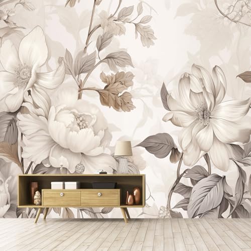 GLWYHY-Warm-Toned Peony Pattern Peel-and-Stick wall Mural-58 x80 | light beige,Wallpaper,Beautiful,Bedroom,background Mural,textural Wallpaper - color: ZZSL-05, size: 58"x80"