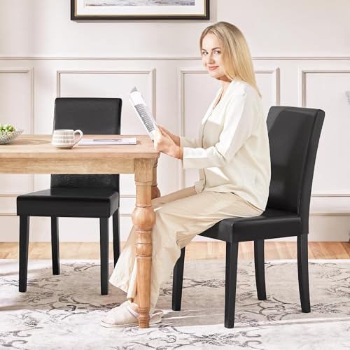 Yaheetech Dining Chairs Set of 2 Upholstered Kitchen Chairs Black | Faux Leather High Back Sillas De Comedor, Solid Wood Legs, Adjustable Footpads, Modern Armless Parson Chairs for Dining Room - color: Black, size: Set of 2