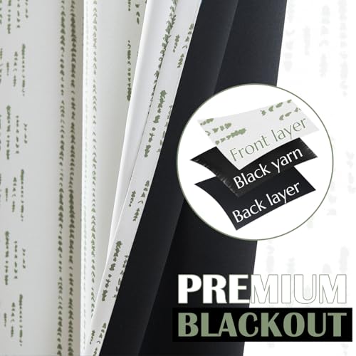 jinchan Boho Blackout Kitchen Tier Curtains, 36 Inch, Green on Beige | Green geometric print on warm beige, soft blackout backing, 2 panels, rod pocket, for kitchens, bedrooms, RVs and campers - color: Blackout Backing | Green on Beige, size: 25"W x 36"L
