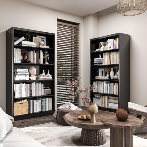 VASAAOSD 66" Tall Metal Bookcase, 5 Shelf Black Bookcase with Adjustable Shelves, Large Bookshelves and Bookcases, Modern Book Shelf Storage Organizer for Living Room, Home Office, Library (Black) - color: Black, size: 66" H