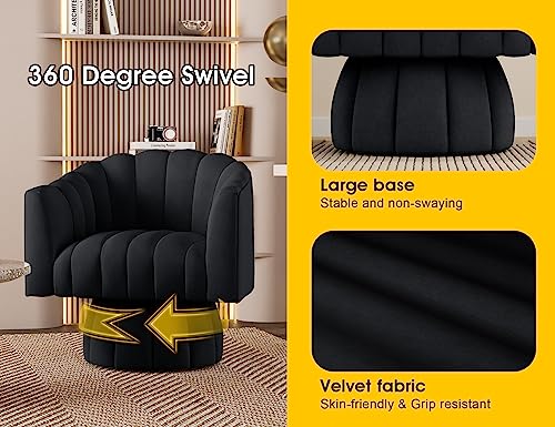 Dewhut Swivel Accent Chair, Barrel Accent Chair, Velvet, Black | Velvet Upholstered Round Arm Chair with 360° Swivel Base, Mid Century Modern Living Room Chair, Easy Setup - color: Black