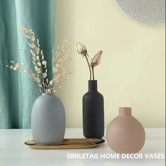 Smiletag Ceramic Modern Farmhouse Vase, Neutral Small for Table, Living Room, Shelf, Bookshelf and Entryway Décor, Set of 3 - color: Multicolor#1