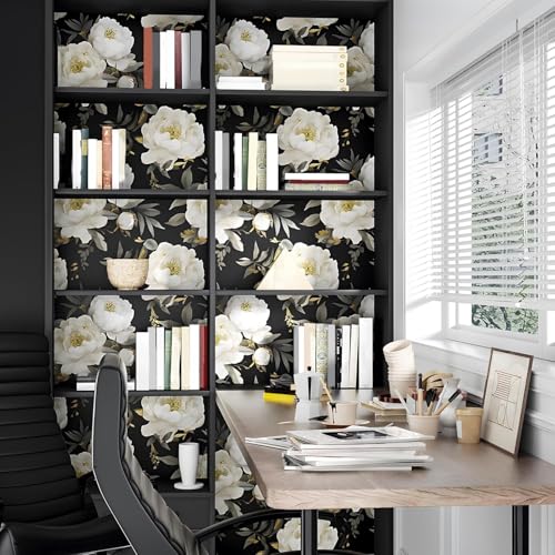 Vintage Dark White Floral Peel and Stick Wallpaper 17.5"x118" | Self Adhesive/Removable/Waterproof/Thick Vinyl Contact Paper for Bathroom Bedroom Shelf Cabinet Drawer,Prepasted,Easy Peel - color: Black,White, size: 118" x 17.5"