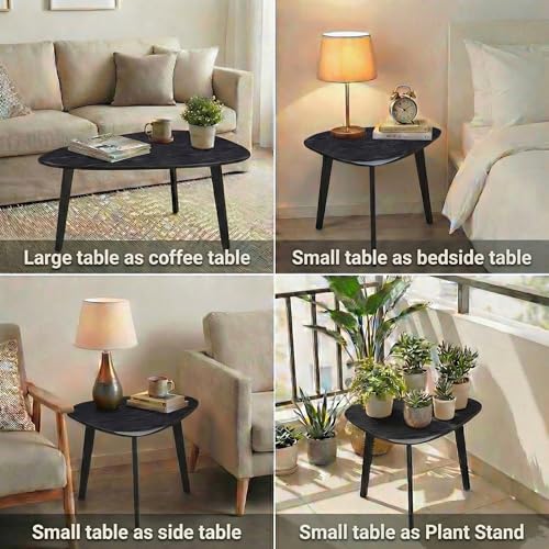 Nesting Coffee Table Set of 2-Mid Century Modern Coffee Table | Guitar Pick Stacking Tables with Solid Wood Legs,Small Coffee Tables for Small spaces,Living Room,Balcony - color: Black