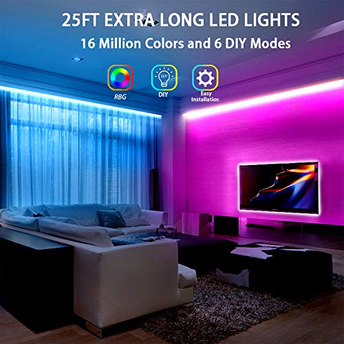 dalattin Led Lights for Bedroom 25ft RGB 5050 Led Strip Lights Color Changing Kit with 44 Keys Remote Controller and 12V Power Supply Led Light Strips Indoor Decoration,Easter Decor - size: 25 ft