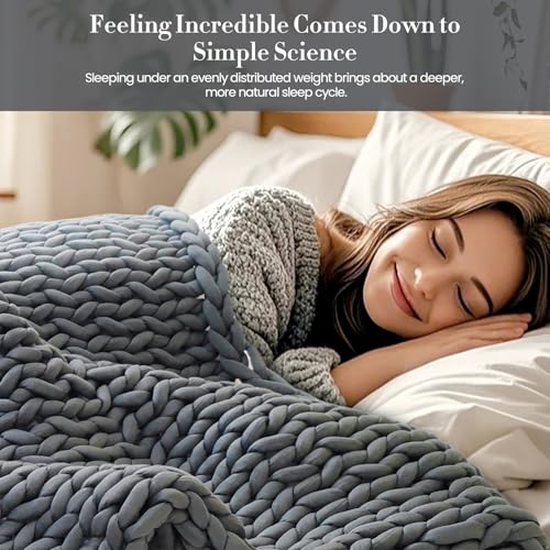 Hand-Knit Weighted Blanket for Adults,Dark Grey,40"*60",8lb | Presents for Birthday Gifts for Women,Chunky Knit Blanket,Cooling,Breathable,Sustainable,Machine Washable,Organic Cotton - color: Dark Grey, size: 40"*60"