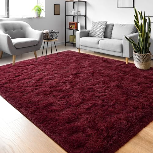 3x5 Fluffy Burgundy Red Area Rug - color: A- Wine Red, size: 3' X 5' (Rectangular)