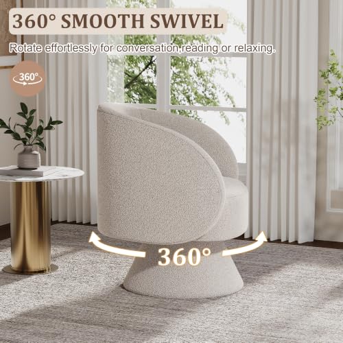 Swivel Barrel Chair Set of 2 , 360 Degree Small Accent Chair, Boucle White | Modern 360 Degree Swivel Barrel Chair Set, Comfy Small Vanity Accent Chair with Pillow for Living Room,Bedroom,Office - color: White