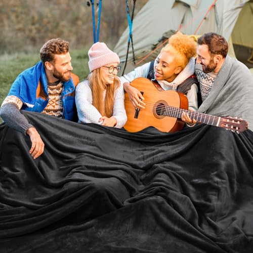 PHF Fleece Blanket Oversized King 120x120-300G Lightweight Warmth, Black | Soft Plush Microfiber Bed Blanket, Anti-Static Breathable All Season, Cozy for Bed Family Travel, Gifts for Women Men - color: Black, size: 1 Piece Oversized King(120" X 120")