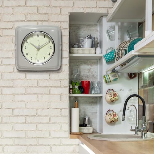 Infinity Instruments Square Retro Wall Clock, Stone Grey, 9.25" - color: Stone Grey