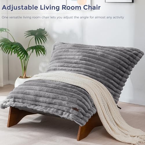 MAXYOYO Adjustable Living Room Chair, 3-Position Bean Bag Chair with Frame | Upholstered Accent Chair with Frame, Removable Cushion, Soft Reclining Lounge for Bedroom, Apartment, Office, Grey - color: Striped Grey