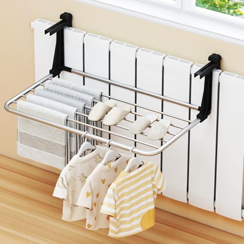 Tangkula Portable Clothes Drying Rack for Indoor & Outdoor Use(Small) | 1.2”-5.1” Adjustable Hook Length for Window sills Radiators Handrails & Guardrails | 2” Hanging Space | Robust Aluminum Frame - size: Small