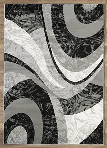 Yafa Home Fashion Modern Contemporary Swirls Design Area Rug, Luxurious, Elegant, and Fashionable Area Rug (Black/Grey, 2 ft X 7 ft) - color: Black/Grey, size: 7' x 2' (Rectangular)
