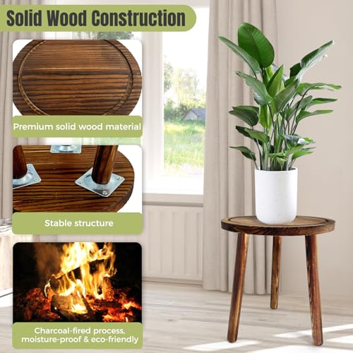 3-Pack Wood Plant Stands Indoor for 6-12 Inch Pots | Multiple Mid-Century Modern Stool, Tall Corner Planter Table for Living Room, Balcony & Office