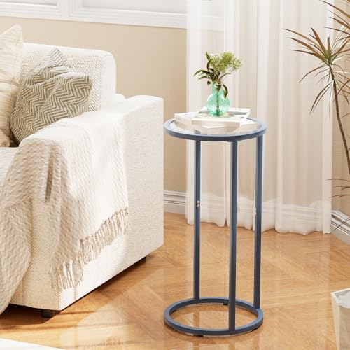 Easy Paws C Table Side End Table, Small Round Couch Sofa Tray Snack Table for Living Room, Bedroom,Accent Coffee Table,TV Tray Table for Small Space, Nightstand with Metal Frame(Blue) - color: Blue