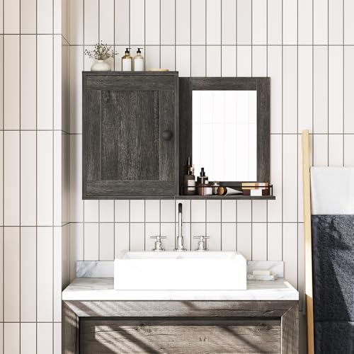 Medicine Wall Cabinet with Mirror, Bathroom Mirror with Storage, Medicine Cabinet Mirror, Wall Mounted Home Storage, Adjustable Shelf, for Laundry Room, Bedroom, Camper, Hallway, Smoky Oak - color: Smoky Oak