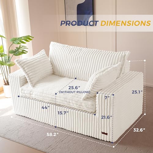MAXYOYO Boneless Couch, 59-Inch Couch in a Box, Deep Loveseat | Foam-Filled Boneless Loveseat, Deep Seating for Two with No Assembly, Ideal for Living Rooms, Bedrooms or Apartments, Beige - color: Beige