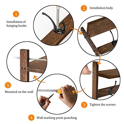 BAMEOS Wall Mounted Coat Rack with Adjustable Easy Install, Rust Proof, Brown Wooden Material, 28.9 Inch Length - style: Brown-28.9IN with shelf
