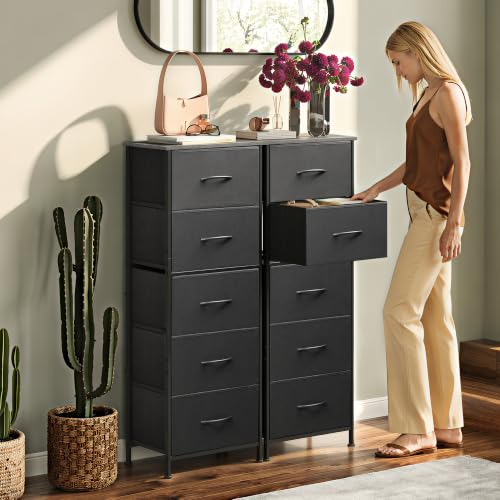 WLIVE Tall Dresser for Bedroom, 5 Drawer Dresser, Charcoal Black | 5 vertical fabric drawers, Tall vertical design, Bedroom or closet use, Dresser for small spaces, Chest of drawers - color: Charcoal Black