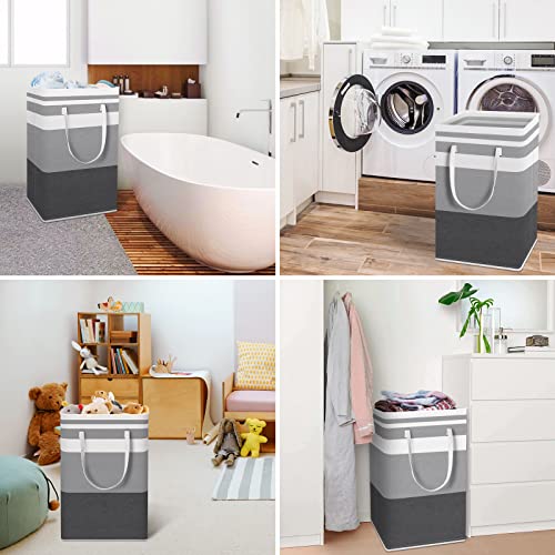 HomeHacks 2-Pack Large Laundry Basket, Waterproof, Freestanding Laundry Hamper, Collapsible Tall Clothes Hamper with Extended Handles for Clothes Toys in the Dorm and Family Gradient Grey, 88L | Waterproof, Freestanding, Collapsible Clothes Hamper with Re