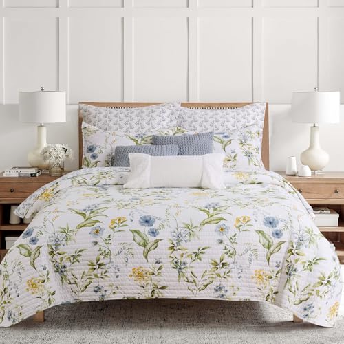 Levtex Home Viviana Blue Reversible Twin/Twin XL Quilt Set (68x86in) with 1 Pillow Sham (26x20in) - Floral - Blue, Green, White - 100% Cotton Twin Size Quilt Bedding Set - Lightweight, Soft - color: Blue, size: Quilt - Twin