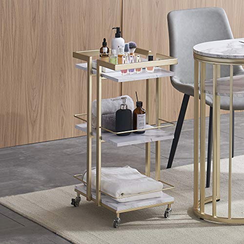 BarberPub Salon Trolley Cart on Wheels, 3-Tier Metal Utility Cart 2033 - color: White