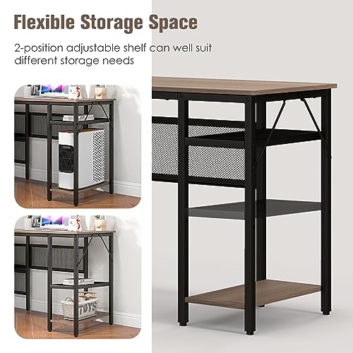 COSTWAY L Shaped Desk with Charging Station, 55” Reversible Corner Computer Desk with Mesh Storage Shelves, CPU Stand, 2 Person Gaming Desk Computer Workstation for Home Office | with Mesh Storage Shelves, CPU Stand, 2 Person Gaming Desk Computer Workstat