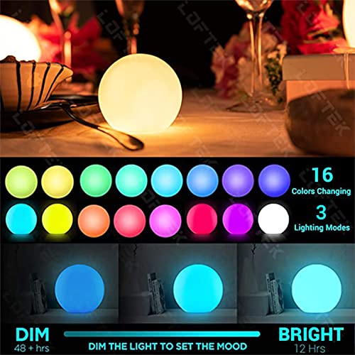 LOFTEK Floating Pool Lights, 6-inch Rechargeable LED Ball Light with Remote | 3 Modes & 16 RGB Color Changing Lamp, Dimmable & Hangable, IP65 Waterproof Shower Lamp for Party Decor - size: 6-inch
