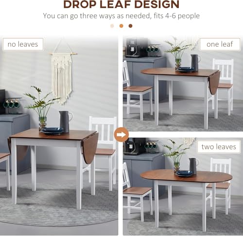 DFW Drop Leaf Dining Table, Solid Pine Wood, Expandable, Brown and White, Small Spaces, 55.1 x 27.6 x 29.5 in