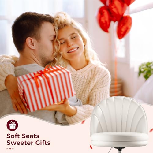 GTPLAYER Small Ergonomic Tall Office Chair, Computer Desk Chair with Wheels Versatile Height Use: Office to Bar Stools (or Standing Desk), Vanity Chair with Back PU Leather Shell Design for Gift - color: Pu-white