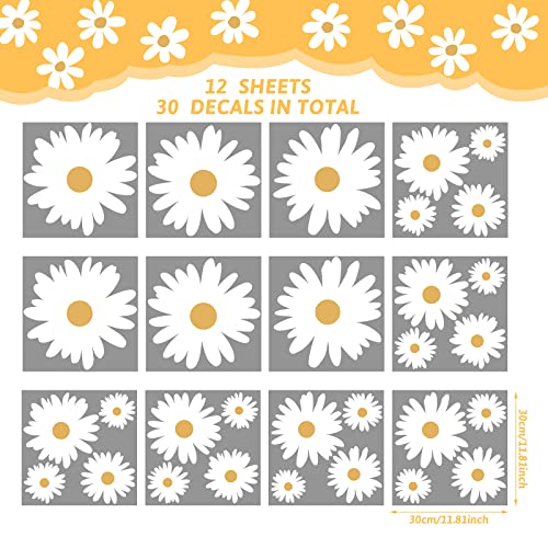 TaoBary 12 Sheet Daisy Wall Sticker Decal Flower Decal for Room Decor | Big Flower Wall Sticker, Pink White Floral Decal, Daisy Bedroom Room Decor, Removable Peel and Stick, Nursery Home Wall Decor - color: White, Yellow, style: Multi Petal Style