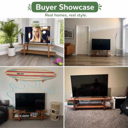 HollyHOME Bamboo TV Stand with Storage for TVs up to 65'', Modern Entertainment Center with 2 Open Shelf, Accent TV Media Console Table for Living Room, Bedroom, 55"(L), Burlywood - color: Burlywood