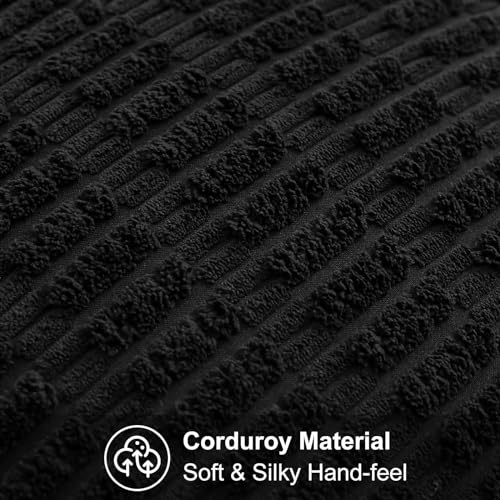 decorUhome Black Corduroy Throw Pillow Covers 24x24 Set of 2 | Boho Striped Decorative Lumbar Pillowcases Accent Modern Farmhouse Neutral Twill Pillow Covers for Bed Sofa Living Room - color: Dark Black, size: 24" x 24" (Pack of 2)