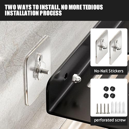Over The Sink Shelf, Metal Wall Mounted Bathroom Countertop Organizer, Floating Shelf Organizer (2 PCS) (Black, 40CM(15.7'))