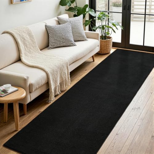 Vasofe Black Runner Rug, 2x10 Feet Washable Soft Hallway Bedroom Runner Rug | Indoor Thickened Memory Foam Long Bedside Rugs for Dorm Kids Boys Room, Washable Medium Pile Soft Carpets for Entrance Hall - color: Black, size: 2' x 10' (Rectangular)