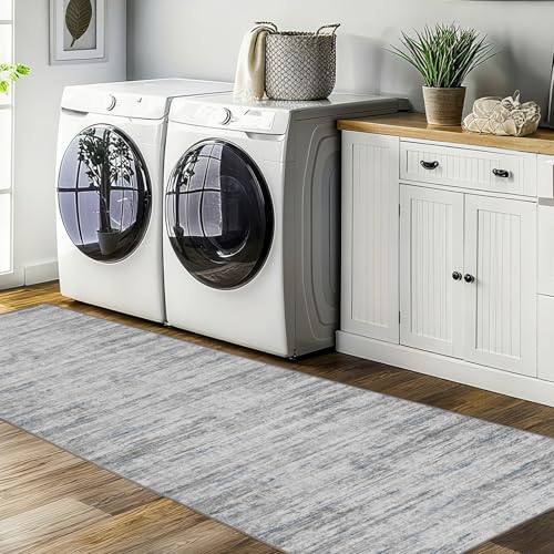 2x5 Washable Runner Rugs,Modern Abstract Rug Runner,Ultra-Thin Kitchen Runner Rug Non-Slip Backing Entryway Runners,Bathroom Carpet for Hallways,Bedroom,Laundry Room(Blue/Grey,2' x 5' ) - color: Blue/Grey, size: 2' x 5' (Runner)