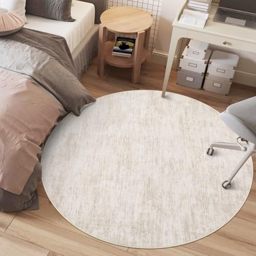 3x3 Round Area Rug Small Washable Circle Rug Non Slip Stain Resistant Entry Mat Modern Solid Color Round Living Room Carpet Low Pile Soft Bedroom Mat Neutral Rug for Bedside Nursery, Beige - color: Beige, size: 3' (Round)