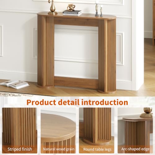 35 Inch Small Narrow Console Table Behind Couch, Mid-Century Modern Fluted Skinny Entryway Table, Slim Sofa Table for Hallway, Living Room, Wood, Brown, Walnut - color: Walnut-35 Inch