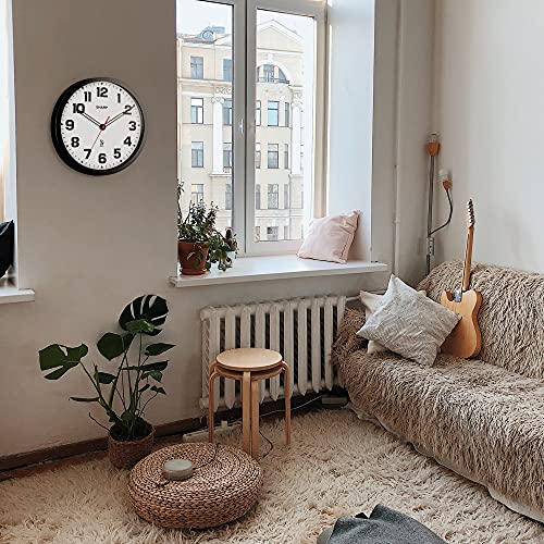 Sharp 12-Inch Atomic Wall Clock, Battery Operated, White with Black Frame | Self-setting atomic time; Easy-read analog face; Automatic time adjustment; Simple setup; Versatile home or office style - color: Black / White, size: Large