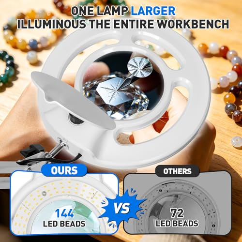 KIRKAS Magnifying Glass with Light, 2,200 Lumens Magnifying Lamp 12X 30X | 28in Adjustable Long Arm Knob Stepless Dimmable LED Lighted Magnifier Real Glass Lens for Repair Craft Sewing Workbench - color: White 28in Magni-attach