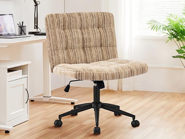Furnimart 360° Swivel Criss Cross Desk Chair Extra-Thick Cushion, Premium Chenille Cross Legged Chair with Wide Seat & Wheels, Comfy Armless Home Office Chair for Bedroom, Vanity, Sturdy (Light Brown) - color: Chenille Light Brown