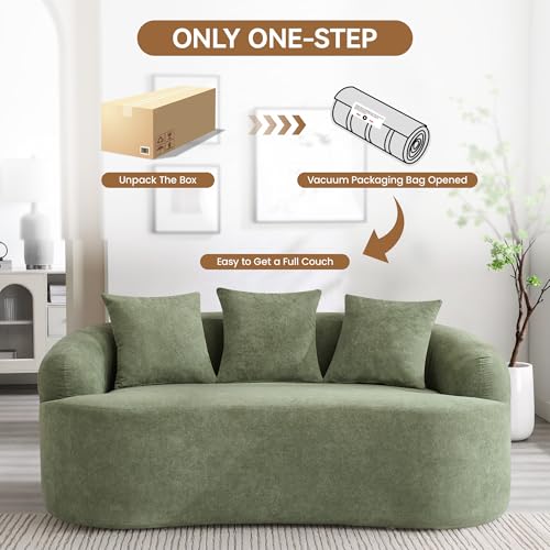 65" Boneless Loveseat Sofa Couch, Modern Comfy Curved Cloud Sofa, Chenille Deep Seat Love Seat Couches for Living Room, No Assembly, Green - color: Green, size: Loveseat Sofa