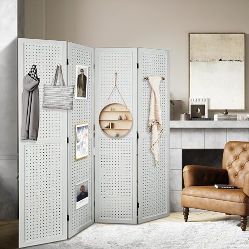 4 Panel Pegboard Room Divider | Folding Freestanding Display Screen, Privacy Partition for Retail, Craft Shows, Home Office, and Exhibition Use White - color: White-4 Panel, size: 4 Panel